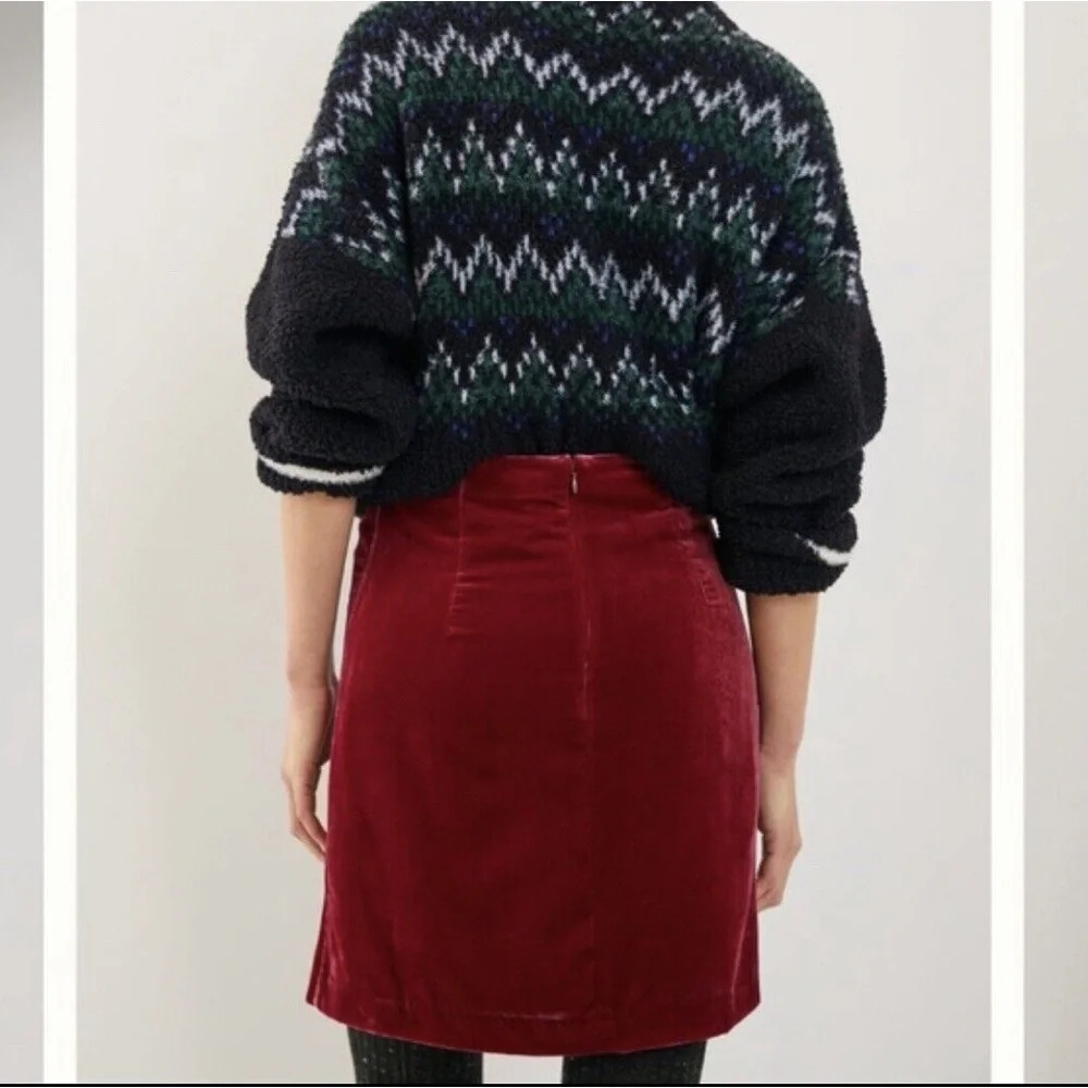 Anthropologie Size 12 Red Raspberry Velvet Mini Skirt - Picture 3 of 9